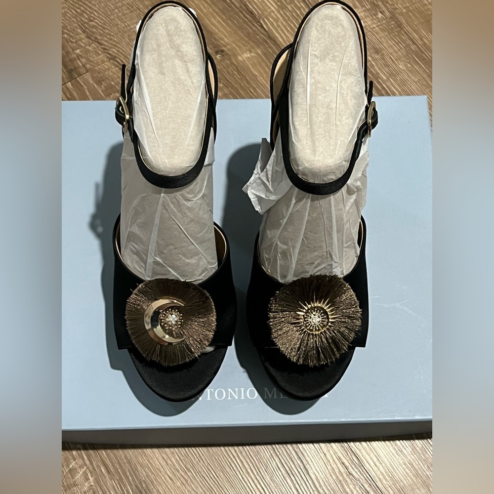 ANTONIO MELANI Helene Satin Celestial Ankle Strap Platform Heels